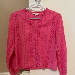 Only Hot Pink Eyelet Button-Front Blouse